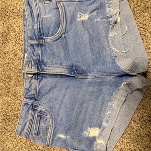 Zara Light Blue Frayed Jean Shorts